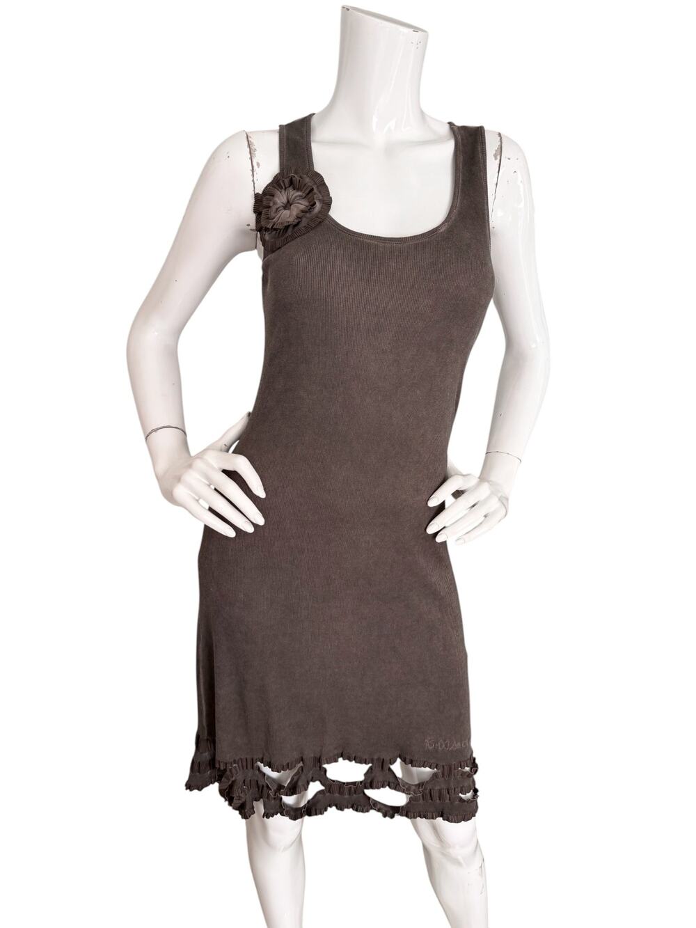 Y2K Vintage Cop Copine Rib Knit Tank Dress Corsage Cyber Grunge Avant Garde 3